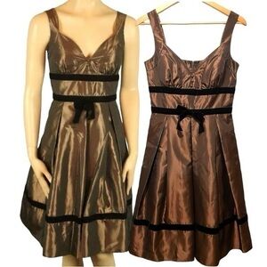 BCBG Paris Brown/Bronze Fit and Flare Taffeta Petticoat Cocktail Dress